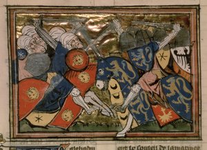 Fr 22495 f.235v Batalla de Jerusalén en 1187, de Le Roman de Godefroi de Bouillon de French School