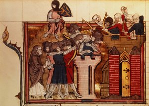 Fr 22495 f.69v El asalto cruzado a Jerusalén en 1099, de Le Roman de Godefroi de Bouillon de French School