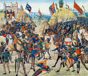 Batalla de Crécy de la Guerra de los Cien Años, del "Crónica de Froissart", 24 de agosto de 1346 de French School