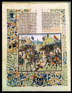 Fr 2643 f.165v Batalla de Crécy de la Guerra de los Cien Años, de la Crónica de Froissart, 24 de agosto de 1346 de French School