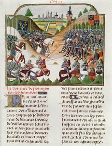 Fr 2691 f.183 Escena de batalla, de la "Crónica de Carlos VII de Francia" de Jehan Charetier (vitela)