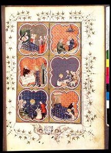 Seis escenas de la vida de San Luis (1215-70), de las Grandes Crónicas de Francia, 1375-79