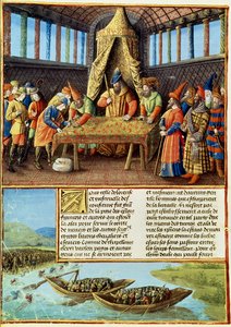 Bayezid I recibiendo el rescate, de Pasajes hechos en Ultramar escrito por Sebastien Mamerot, c.1490 de French School