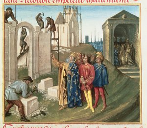 Construcción de la Iglesia en Aix La Chapelle por Carlomagno (742-814) de French School