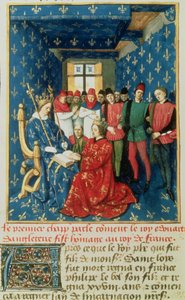 Eduardo I (1239-1307) rinde homenaje al Rey de Francia, Felipe IV el Hermoso (1268-1314), por el Ducado de Aquitania de French School