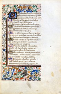 Francesco Petrarca (Petrarca): incipit de un manuscrito iluminado de la Escuela Francesa del siglo XIV. Biblioteca Municipal de Rimini