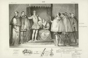 Francisco II de Francia informando a los diputados del parlamento que ha elegido a sus tíos, el duque de Guisa y Carlos, cardenal de Lorena, para gobernar por él, 1559 de French School
