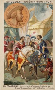 Francisco I de Francia y Enrique VIII de Inglaterra encontrándose en el Campo del Paño de Oro de French School