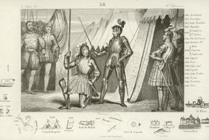 Francisco I de Francia solicitando ser armado caballero por el Caballero Bayard tras la victoria en la Batalla de Marignano, Italia, 1515 de French School