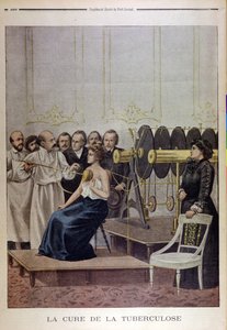 Francisque Crotte tratando a un paciente con tuberculosis usando electricidad, de Le Petit Journal, 1901 de French School