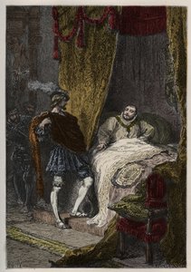 Francisco I sorprende a Enrique VIII en la mañana en el Campo del Paño de Oro - grabado de “L