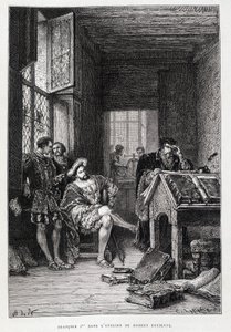 Francisco I en el estudio de Robert Estienne - grabado de French School