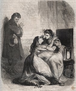 Francoise de Montmorency-Fosseux (1566-1641) pide perdón a la Reina Margarita de Valois (1553-1615), conocida como Reina Margot. Ella es la amante del Rey Enrique IV (1553-1610) y está dando a luz a su hijo con aprensión. de French School