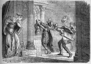 Fredegunda (v. 545 - 597), reina de Neustria, hizo asesinar a Chilperico I (539-584) en 584. Grabado en “La historia de la prostitución y la depravación entre todos los pueblos del mundo desde la antigüedad hasta el presente” por el Dr. Th. -F. Debray. 187