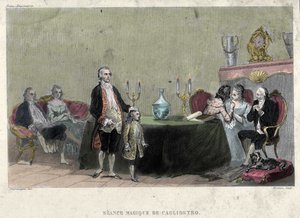 Masonería: sesión de magia por Giuseppe Balsamo, conocido como Alejandro, Conde de Cagliostro (1743-1795). Grabado de "Historia pintoresca de la Francmasonería y de las sociedades secretas antiguas y modernas" por F.-T. B. Clavel. Pagnerre, editor de French School