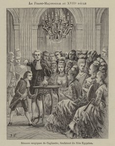 Masonería en el siglo XVIII: sesión mágica conducida por Aleesandro Cagliostro, fundador del Rito Egipcio (grabado) de French School