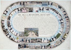 Revolución Francesa: juego de la oca a finales del siglo XVIII con las principales etapas de la Revolución