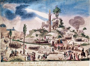 Revolución Francesa: la Fiesta del Ser Supremo en el Campo de Marte el 8/06/1794 (20 Prairial Año II). Grabado anónimo del siglo XVIII.