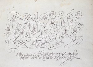 Caligrafía francesa: Placa de capital, grabado de Frisius, calcógrafo del rey por Robert Vignon en el jardín de la escritura alrededor de 1600.