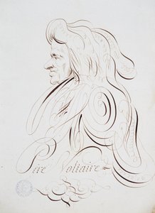Caligrafía francesa: Retrato del Padre Voltaire por Bernard de París alrededor de 1780. Biblioteca histórica de la ciudad de París