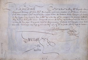 Caligrafía francesa: Recibo a favor de Bernard de Beaugrand entregado el 2 de julio de 1623. Biblioteca histórica de la ciudad de París de French School