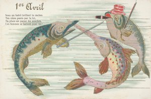 Tarjeta francesa con un pez para celebrar el Día de los Inocentes (Poisson d