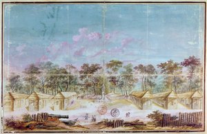 Asentamiento de colonos franceses en la playa de Kourou, Guayana en 1763 de French School