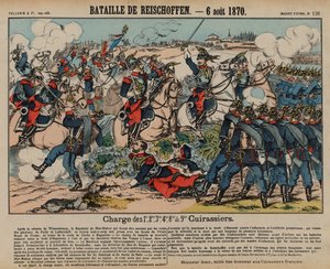 Coraceros franceses cargando contra la infantería prusiana en la Batalla de Reichshoffen, Guerra Franco-Prusiana, 6 de agosto de 1870