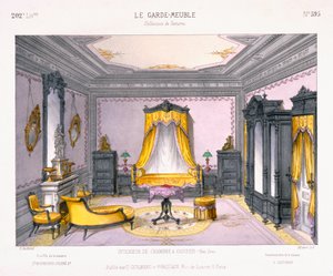 Diseño francés para el interior de un dormitorio en estilo Neo Griego del libro de patrones Le Garde-Meuble, Publicado por D Guillard, París de French School