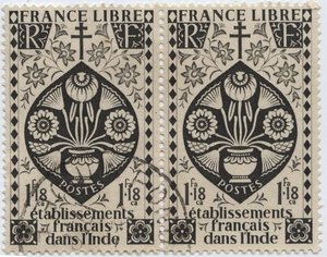 Establecimientos franceses en India - FRANCE LIBRE y Cruz de Lorena - Sello 1942 de French School