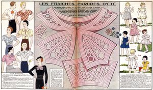 La moda francesa del verano de 1934: moda femenina (blusas) y moda infantil (vestidos y disfraces). En "Le petit echo de la mode"
