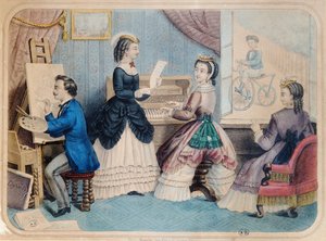 Placa de moda francesa que representa actividades artísticas, 1867 de French School