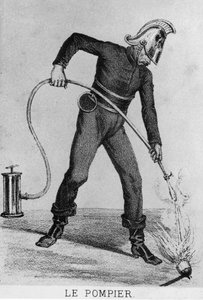 Bombero francés circa 1866 - dibujo, Bibl. des Arts deco.