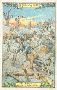 Patrulla francesa entre el alambre de púas, Primera Guerra Mundial de French School