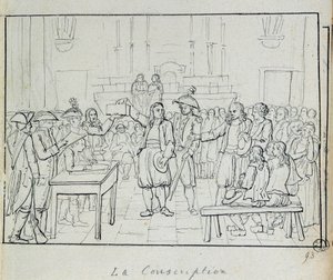 Revolución francesa: escena de conscripción en Bretaña en 1793. de French School