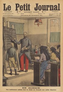 Soldado francés enseñando una clase de niños en Alsacia