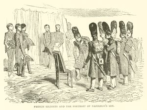 Soldados franceses y el retrato del hijo de Napoleón de French School