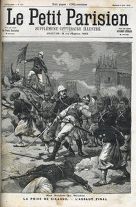 Soldados franceses en Sudán: mayo de 1898. Saqueo de Sikasso por el coronel Audeoud. La captura de Sikasso. Portada de "Le petit parisien" de junio de 1898. de French School