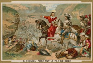 Tropas francesas comandadas por el cardenal Richelieu forzando el paso en Suza, Saboya, 1629 de French School