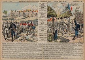 Tropas francesas comandadas por el General Alfred-Amedee Dodds atacando Abomey, Dahomey, Segunda Guerra Franco-Dahomeana de French School
