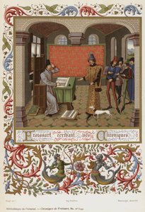 Froissart escribiendo sus Crónicas (cromolito) de French School