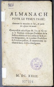 Frontispicio del libro "Almanaque para el tiempo pasado" de Jean Guerin