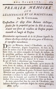Frontispicio del libro “Primer memorando sobre electricidad y magnetismo” por Coulomb de French School