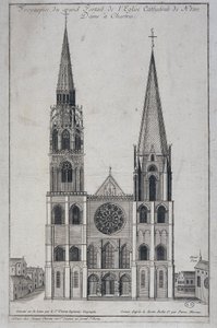 Frontispicio del gran portal de la Iglesia Catedral de Notre Dame en Chartres, diseñado in situ por Saint Vincent Geographer Engineer, s.d. siglo XIX