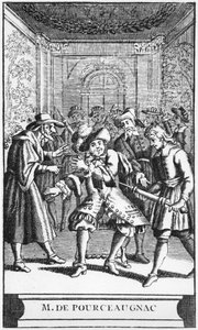 Ilustración del frontispicio de Monsieur de Pourceaugnac por Molière, c.1669