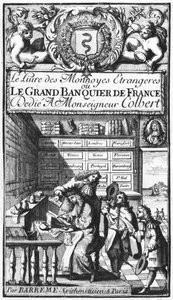 Frontispicio de Le Grand Banquier de France ou Le Livre des Monnaies Étrangères de Bertrand François Barreme (1640-1703) finales del siglo XVII de French School