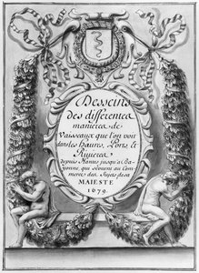 Frontispicio de Desseins des differentes manieres de vaisseaux...depuis Nantes jusqua Bayonne..., 1679 de French School