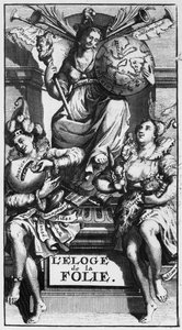 Frontispicio de Encomio de la locura de Desiderio Erasmo de French School