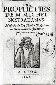 Frontispicio de Les Propheties de M. Michel de Nostradamus (1503-66), con un retrato de Nostradamus, publicado en Lyon 1568 de French School