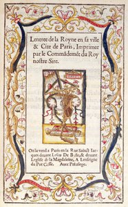Portada de un libro sobre la entrada de Marguerite de Navarre (1492-1549) en París en 1531 de French School